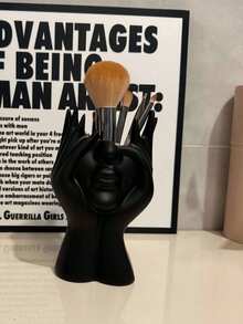 White/Black Artistic Makeup Brush Holder, Creative Multifunctional Pen Cup, Makeup Brush Organizer, Decorative Sculpture, Office Supplies, Lightweight Desktop Storage Box, Suitable For Vanity, Bathroom, Office, No Assembly Required, Suitable As Birthday Gift, Room Decor - Multicolor - View 12