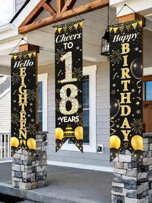 3 peças/Conjunto Faixa de Aniversário de 18 anos Preto e Dourado, Bandeira de Pendurar de Aniversário de 18 anos, Decoração de Festa de Aniversário de 18 anos, Couplet de Aniversário de 18 anos "Olá Dezoito", Saudações aos 18 Anos, Decoração de Bottom de Aniversário Feliz, Decoração de Pendurar de Aniversário, Suprimentos de Festa de Aniversário, Presentes de Aniversário de 18 anos, Lembrancinhas, Suprimentos de Cerimônia de Aniversário, Decoração de Quarto, Decoração Doméstica - 18º aniversário de ouro preto - Visão 2
