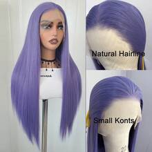 websterwigs 灰紫色蕾丝假发，长款柔顺直发，合成蕾丝前假发，适合女性，自然发际线，日常佩戴，角色扮演派对皆宜。 - 彩色 - 查看 6
