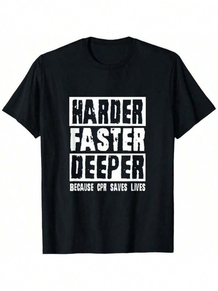 Camiseta "Mais forte, mais rápido, mais fundo: porque a RCP salva vidas" - Preto - Ver 1