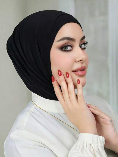 1件装女士中东阿拉伯迪拜土耳其穆斯林纯色经典简约休闲优雅端庄莫代尔丝滑柔软透气舒适长帽檐二合一围巾头巾针织头巾，适合日常生活、节日、聚会、礼拜等场合。