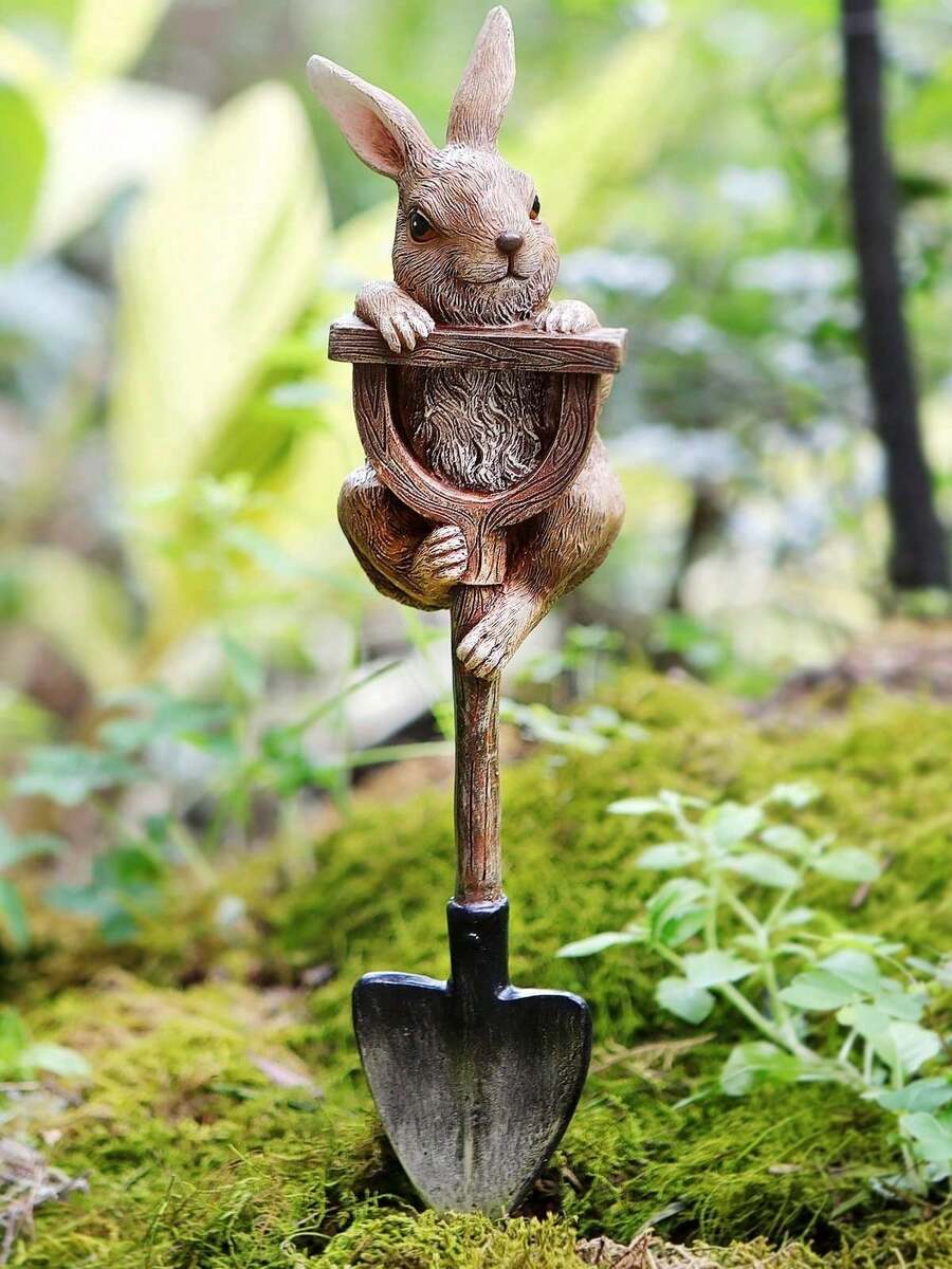 Animal Figurine Garden Statue, Outdoor Decor With Shovel, Resin Plant Decoration Landscape Sculpture Gift Art Accessory, Suitable For Yard, Lawn, Patio, Backyard, Home Planter - Multiple Styles - View 1