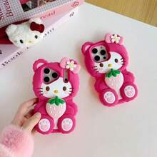Ốp điện thoại Hello Kitty Sanrio hình dâu tây hồng hoạt hình 3D dễ thương mới năm 2026, phù hợp với 17 Pro Max, 16 Pro Max, 15 Pro, 14, 13, 12, thiết kế hoa văn thời trang, độc đáo dành cho các bạn nữ. - Nhiều màu - Xem 4