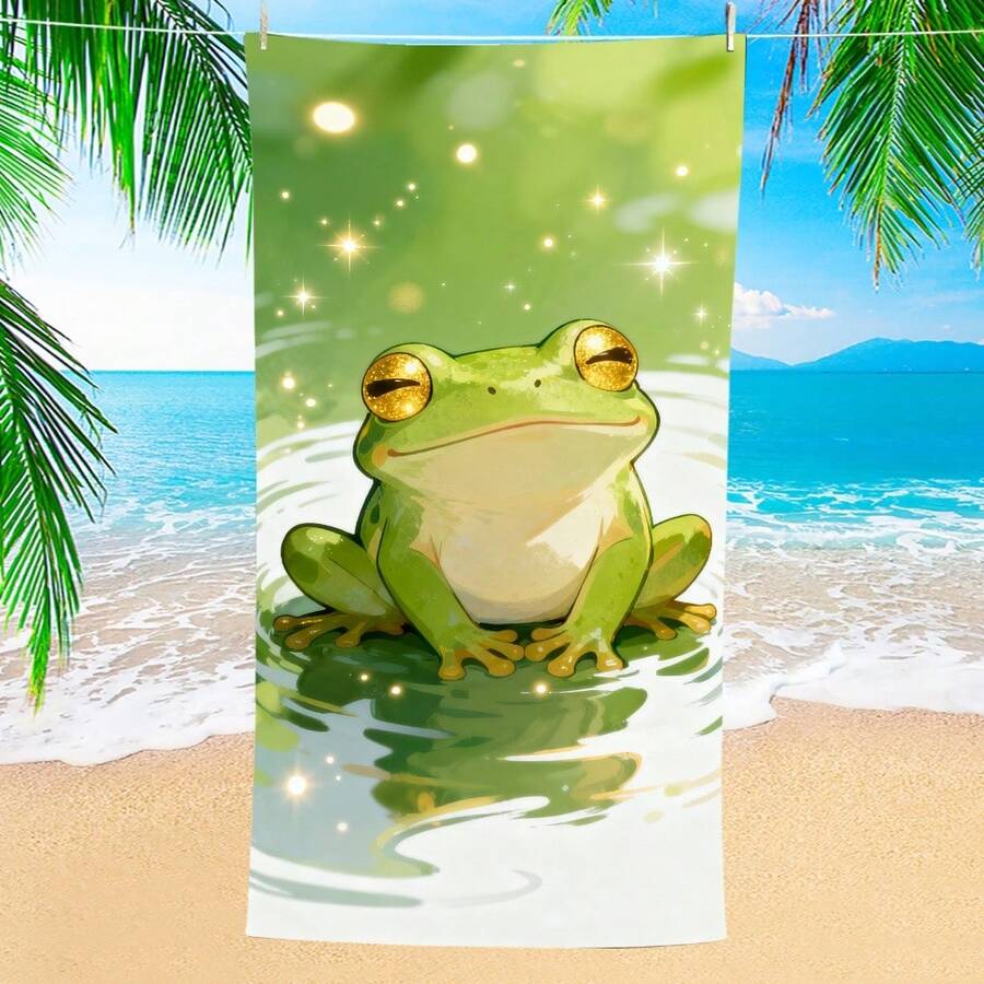 1条夏季金色青蛙沙滩巾,超柔软超细纤维特大号沙滩毯,超强吸水浴巾,适合旅行、游泳池、潜水、冲浪、瑜伽、露营,多种尺寸可选,沙滩、泳池、旅行、露营、瑜伽用品 - 青蛙 - 查看 1