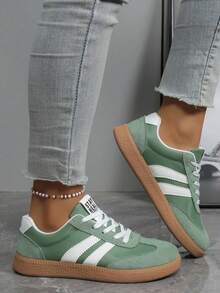 Sneakers For Women Fashion Tennis Shoes Casual Athletic Solid Color Low Top Lace Up Plain Toe Fabric Inner PVC Sole For Outdoor Walking Office Travel Spring Fall - 綠色999 - 查看 4