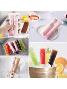 100pcs Long Ice Cream Bags, Suitable For Vegetables/Juices, Fruit Purees, Ice Cream, Frozen Fruits, Can Be Sealed At Low Temperatures, DIY Ice Cream Bags And Food Packaging Bags,Crushed Ice Bags, Transparent Self-Sealing Lollipop Ice Bags - Multicolor - View 3