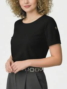 Kit And Pieces: Women's Short-Sleeve Blouse, Duna Style, Formal, Elegant, Evangelical Fashion - 米色和黑色 - 查看 7