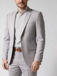 Men's Microfiber Gabardine Tailored Suit, High Quality - Màu Xám nhạt - Xem 12