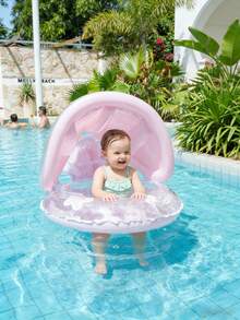透明亮片海星儿童游泳圈，带遮阳罩，夏季海滩、游泳池、派对必备 - 彩色 - 查看 2
