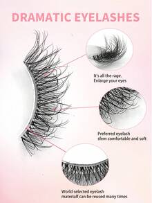 ENCHUW 8 Pairs False Eyelashes Clear Band Faux Mink Lashes Fake Eyelashes Curling Strip Lashes For Daily Wear - Black - View 3