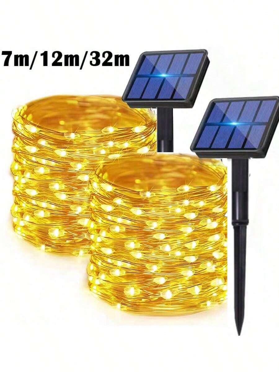 1 Confezione di Luci di Natale Solari, 8 Modalità di Illuminazione, Luci Stringa in Filo di Rame, Impermeabili, Per Giardino Esterno, Cortile, Decorazione Matrimonio - Energia solare - Visualizzare 1