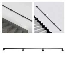 Pipe Handrail, Metal Sturdy Load-Bearing Capacity (8 Feet, 3 Section) Stair Handrail, 8 Feet Handrails For Stairs, Galvanized Metal Industrial Pipe Railing Indoor Pipe Stair Railing With Wall Mount Support, Round Corner - Black - View 8