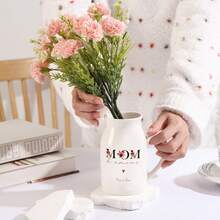 1pc Customized Flower Vase For Mom/Grandma, Mother's Day Gift, Birthday Present From Grandchild, Ceramic Planter, Gift For Her, Home Decor - White - View 4