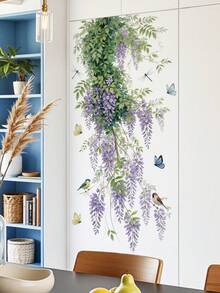 1pc Removable Purple Wisteria Flower Wall Decal, Floral Plant Background Wall Mural - 49008-wrapped Vine - View 4