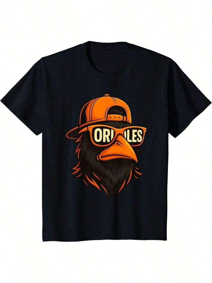 Baseball League Black T-Shirt, Featuring A Cartoon-Style Blue Jays Mascot Graphic.A Fashionable And Casual T-Shirt For Sports, Fitness, Streetwear, And Personalized Styling.Suitable For Both Men And Women. HOYE - 黑色 1 - 查看 1