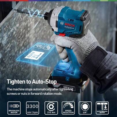  Bosch GDR18V-215N 18V Brushless Impact Driver - 1,900 In-Lbs Torque, 0-3,300 IPM, Compact Design, 1/4" Quick Change Hex Chuck, Includes Sockets And Tool Box (Battery Not Included)