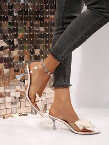 FVPFVP 2026春夏新款水晶蝴蝶结高跟鞋，女士尖头透明仙女水晶凉鞋 - 米色 - 查看 6