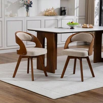 Wooden Dining Chair, Modern Swivel Dining Chair With Cotton And Hemp Cushion And Curved Back, Suitable As A Decorative Chair In The Kitchen, Cafe And Living Room