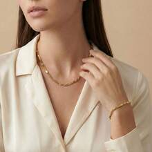 1件/2件装不锈钢刀片项链，小众酷炫风格，简约气质，彰显个性，轻盈奢华，不褪色套装，日常通勤，夏日魅力，女士项链，不锈钢链饰，女士不锈钢饰品，女士手链 - 彩色 - 查看 3