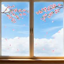 1pc Cherry Blossom Window Clings, Removable Static Sakura Flower Window Stickers, Spring Pink Floral Decals For Glass Door Home Living Room Balcony Bathroom Decor - Cherry Blossom Window Stickers - View 2
