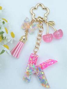 1pc Resin Flower Sequin Keychain, Suitable As Gift For Girlfriend - Pink - View 15