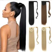 Synthetic 34Inch Long Straight Ponytail Hair Clip In Extension Heat Resistant Hair Wrap Around Pony Hair Piece For Women - Multicolor - View 2
