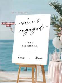 Customized "We're Engaged" Engagement Welcome Sign - Customizable Name/Text, Suitable For Wedding Announcement Board, Bridal Shower Decor, Horizontal Poster, Spring/Autumn Wedding Display With Name Or Information - Multicolor - View 2