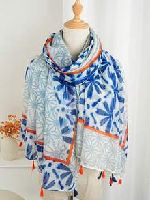 1 pieza Pañuelo impreso de 180*85cm, pañuelo de cabeza de aire acondicionado de lujo, adecuado para viajes y uso diario, chal floral, pareo de playa de moda, fibra de poliéster casual - Multicolor - Ver 3
