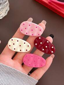 8pcs Women's Classy Light Retro Cute Colorful Polka Dot Oval Hair Clips Sweet Versatile Side Clip Minimalist Personalized Bangs Clamps Lovely Hair Accessories Claw Clips Hair Barrettes Head Accessories Hairpin FTQU - 多色 11 - 查看 5