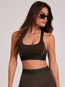 VUTRU Cross-Back Sports Bra With Adjustable Straps And Padded Cups, Suitable For Yoga And Fitness - Coffee Brown - View 6