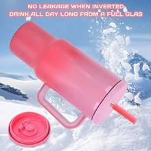 Drinking Bottle, Water Bottle, Coffee Mug, Travel Mug, Drinking Bottle With Straw, Made Of Stainless Steel, Bottle, Drinking Cup, Cup, Ice Cold, Take The Handle And The Straw, Double Feedback Effect, The Selection Is Colored - Rose Red - View 4