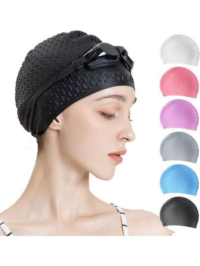 Bộ 2 mũ bơi silicon màu ngẫu nhiên, mũ tắm thoải mái phù hợp cho tóc xoăn, ngắn, trung bình và dài, mũ bơi unisex, bảo vệ kiểu tóc khi tắm.