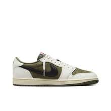 Nike Jordan * Travis Scott Air Jordan 1 Reverse Swoosh 8.0 Low OG "Medium Olive" Low-Top Retro Basketball Shoes, Unisex, Beige/Green - DM7866-200 - 查看 4