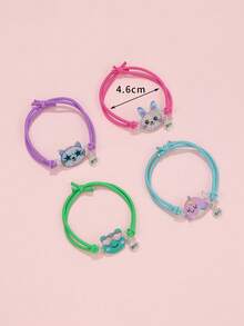 4pcs/Set Girls Cute Cartoon Glitter Acrylic Cat, Rabbit, Dinosaur Charm Elastic Bracelet - Multicolor - View 4