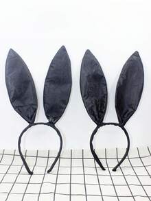2pcs New Solid Color Sexy Rabbit Ear Headband, Party Makeup Costume Decoration Rabbit Elf Headpiece - Black - View 1