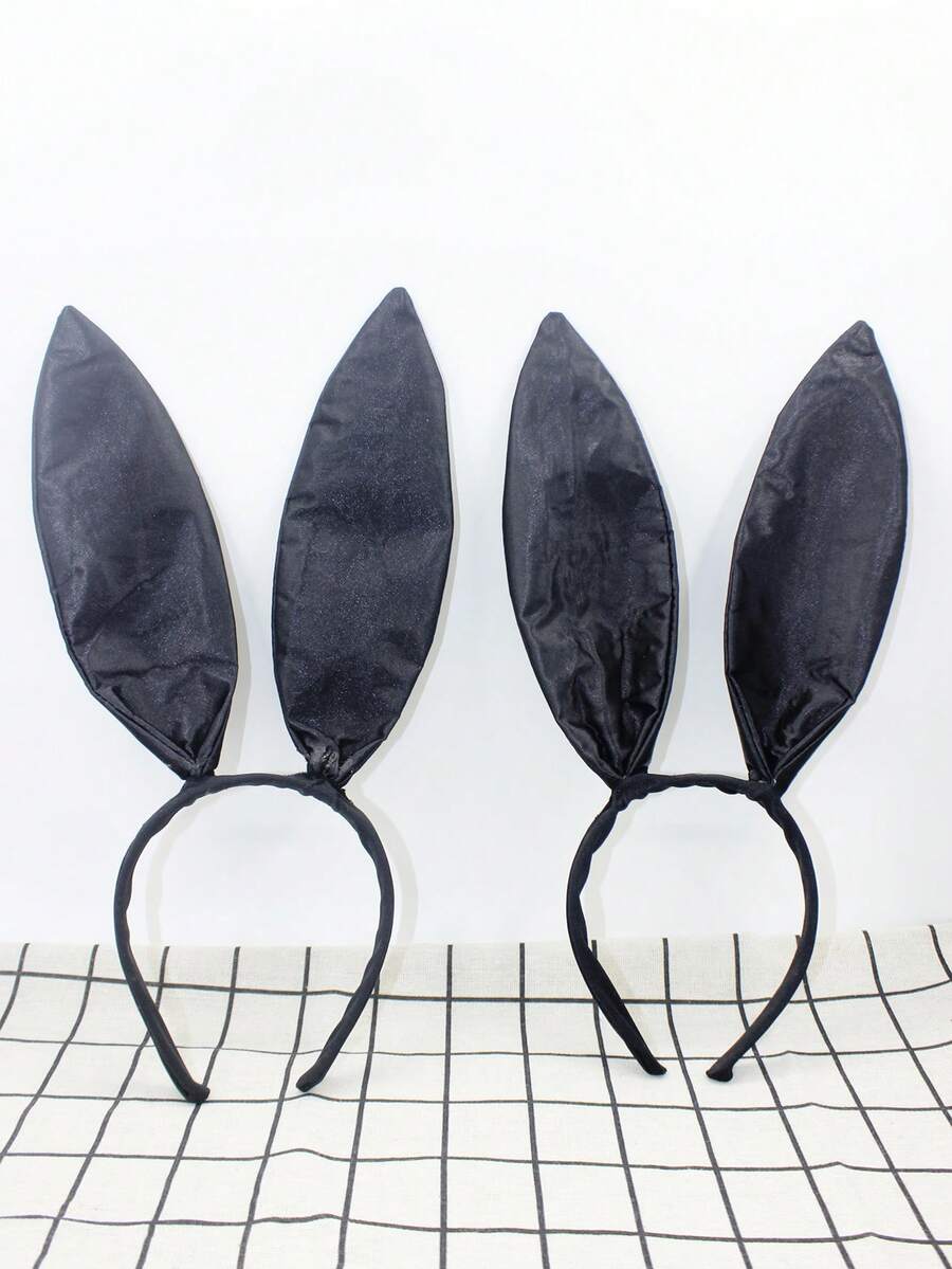 2pcs New Solid Color Sexy Rabbit Ear Headband, Party Makeup Costume Decoration Rabbit Elf Headpiece - Black - View 1