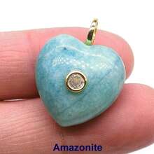 Colgantes de piedras naturales con forma de corazón de 20 mm con circonita, piedras naturales de amazonita, amatista, lapislázuli y ojo de tigre para hacer joyas, collares, pendientes y accesorios DIY - Piedra - Ver 11