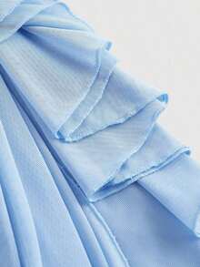 Vestido largo con tirantes finos, estampado mariposa vintage degradado, pliegues con volantes y falda asimétrica con abertura, ideal para San Valentín, fiestas, cócteles y eventos de verano - Azul - Ver 4