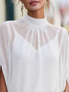 1 chiếc áo khoác ngoài mùa hè bằng vải chiffon mỏng nhẹ, thanh lịch, cổ tàu, tay áo kiểu cape, thích hợp cho mùa hè, hẹn hò, kỳ nghỉ, công sở, ở nhà và mặc hàng ngày. - trắng - Xem 2