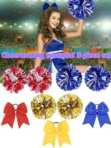 3pcs Cheerleading Pom Poms And Large Cheer Bow Metallic Cheer Supplies Team Spirit Sports Dance Cheer Equipment Purple Mini Cheer Poms Stitch Costume Cheer Gear - Multicolor - View 8