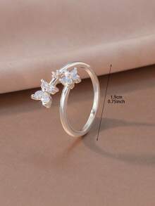 1pc Fashionable Silver Flower & Butterfly Open Ring, Niche Design Luxury Jewelry, Suitable For Date, Party, Work, And Daily Wear - Multicolor - View 5