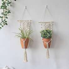 Vaso de Flor Estilo Boêmio Montado na Parede, Vaso Suspenso de Corda, Adequado para Decoração Interna de Jardim, Varanda e Casa - Bege - Visão 8