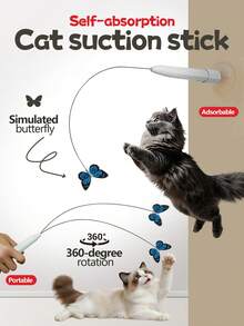 互动猫玩具，电动蝴蝶逗猫棒，C型充电电动逗猫棒，手持吸盘式，自娱自乐吸盘逗猫棒，逼真蝴蝶造型，360°旋转趣味自动逗猫棒，智能逗猫球，猫玩具，幼猫玩具，猫咪用品，宠物玩具，猫咪礼物 - 彩色 - 查看 2