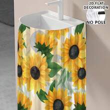1pc Sunflower Pattern Printed Tablecloth, Kitchen Small Curtain, Cabinet Curtain With Curtain Holes, Easy To Hang, 100% Polyester, Rectangular, Woven, Machine Washable, Kitchen Decor And Accessories, Suitable For Kitchen Cabinets And Home Decor - Multicolor - View 6