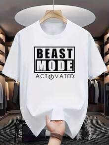 Camiseta de hombre con cuello redondo y estampado de letras a la moda, cómoda, transpirable, de manga corta, adecuada para deportes y actividades al aire libre, ideal para Navidad, Pascua, Halloween, Día de Acción de Gracias, etc. - Blanco - Ver 1