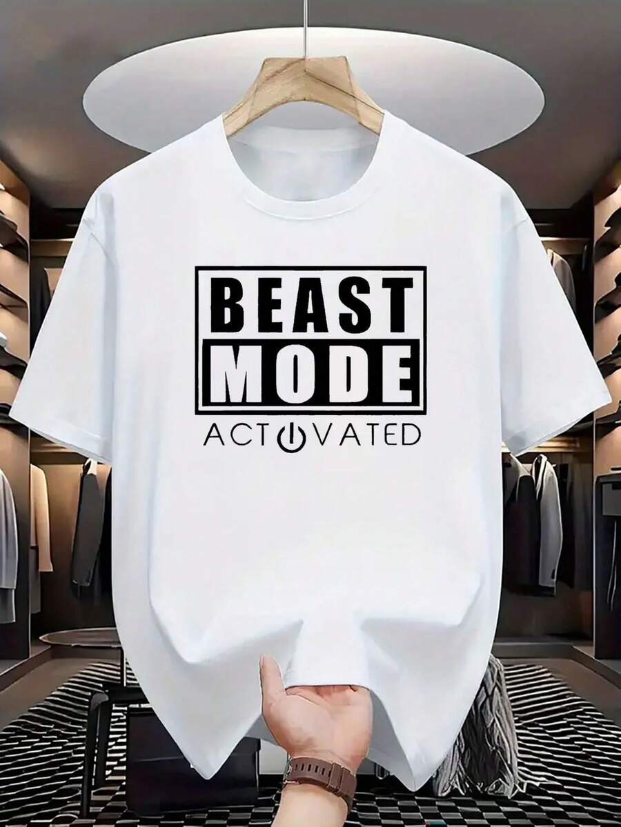 Camiseta de hombre con cuello redondo y estampado de letras a la moda, cómoda, transpirable, de manga corta, adecuada para deportes y actividades al aire libre, ideal para Navidad, Pascua, Halloween, Día de Acción de Gracias, etc. - Blanco - Ver 1