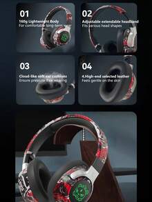 民族风涂鸦无线耳机，15小时超长续航，HiFi级降噪，低延迟，RGB炫酷灯效，蓝牙5.4游戏耳机 - 黑色 - 查看 5