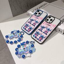 Disney Lilo & Stitch Phone Case With Beaded Chain, Cute "LOVE" Stitch 4-Grid Cartoon Print, Shockproof Clear Soft Case With Stitch Plush Doll Wrist Strap, Disney Love Heart Phone Cover For IPhone 17, 16, 15, 14, 13, 12, And 11 Pro Models. Made Of Durable TPU With Shockproof Protection. A Fun Gift For Family, Friends, Birthdays, Holidays, And Special Occasions. - màu đen - Xem 5