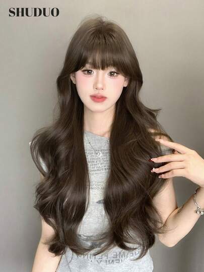 alicegarden 30 Inch Long Synthetic Curly Wig, Natural Wavy Hairstyle, Chocolate Brown. Designed With Bangs, Made Of Heat-Resistant Fiber For Durability. This Wig Is Ideal For Everyday Use, With A Natural And Realistic Appearance Mimicking Real Hair. Also A Great Gift For Women.