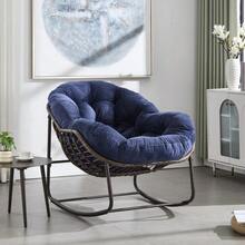 Outdoor Rocking Chair, Extra-Large Egg-Shaped Wicker Rocking Chair For Patio And Garden, Comfortable Indoor/Outdoor Rocking Chair With Thick Cushion, Modern Lounge Chair For Balcony, Porch, Garden, Backyard And Patio - Navy Blue - View 1